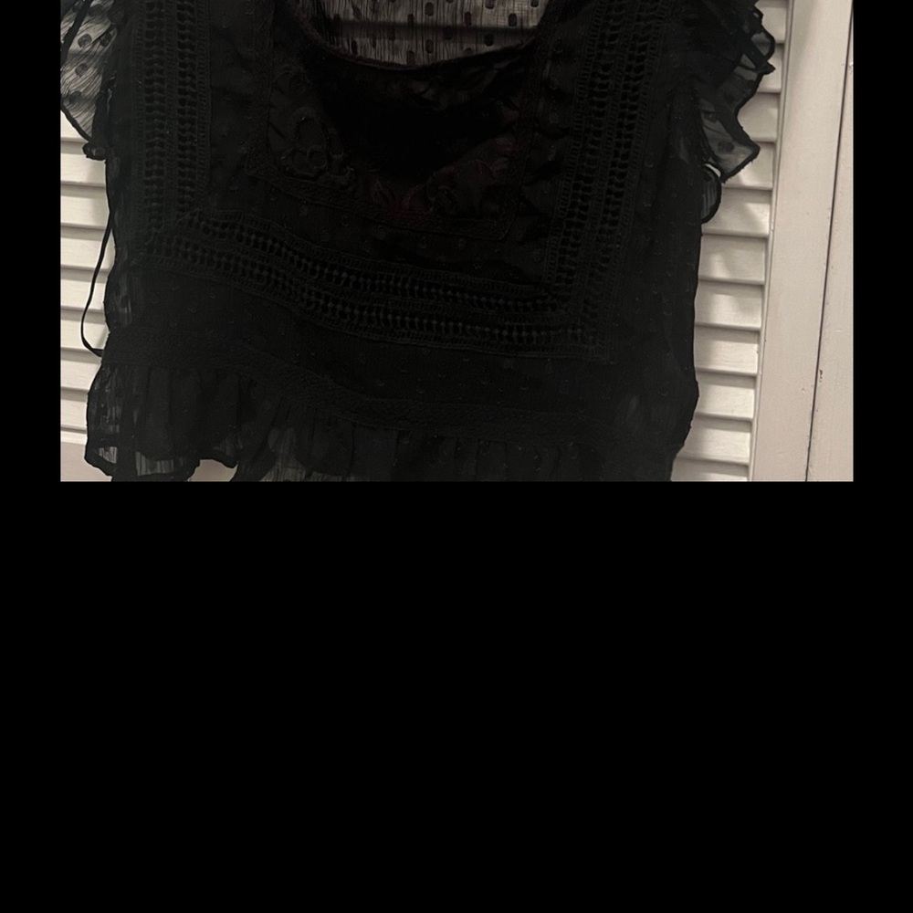 #1103** Elegant Black Ruffled Women's Top - Picture 4 of 8